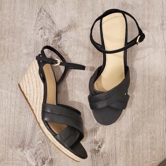 NEW Via Spiga Inna Espadrille Wedge Sandal Black - Picture 1 of 5